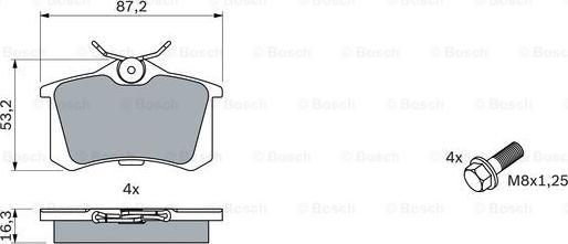 BOSCH 0 986 461 769 - ARKA FREN BALATASI-KABLOSUZ 16MM RENAULT   MEGANE II - PEUGEOT   307 CITROEN C3 - C4 - VW CADDY 04-15  GOLF 84-16  PASSAT 97-05  parcadolu.com