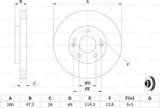 BOSCH 0 986 479 460 - FREN DISKI ON HAVALI-280-5-HYUNDAI  I30 08-11-IX20 11-12-KIA  CERATO 11-14-CEED 06-11-VENGA 10- parcadolu.com