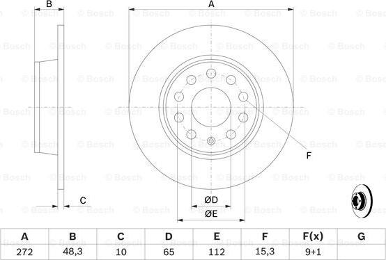 BOSCH 0 986 479 677 - ARKA FREN DISKI-272X105×112 VW CADDY 11-  GOLF 09-  PASSAT 13-15  AUDI A3 09-  SEAT LEON 13-  SKODA OCTAVIA 09- parcadolu.com