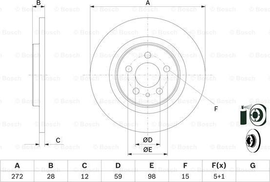 BOSCH 0 986 479 064 - ARKA FREN DISK AYNASI P407 C5 III 1.6HDI 110 FAP 1.8 2.0 2.0HDI 135 FAP 2.2 3.0 05 - 04>OLCU. CAP.272 KALINLIK.12X5DL parcadolu.com