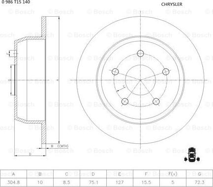 BOSCH 0 986 T15 140 - Fren Diski parcadolu.com