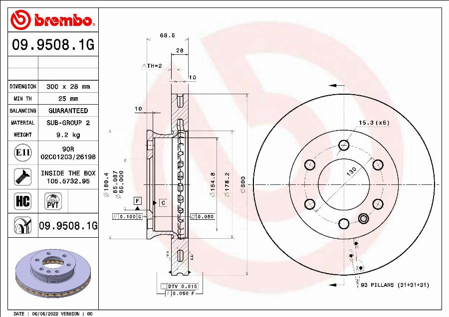 Brembo 09.9508.1G - Fren Diski parcadolu.com