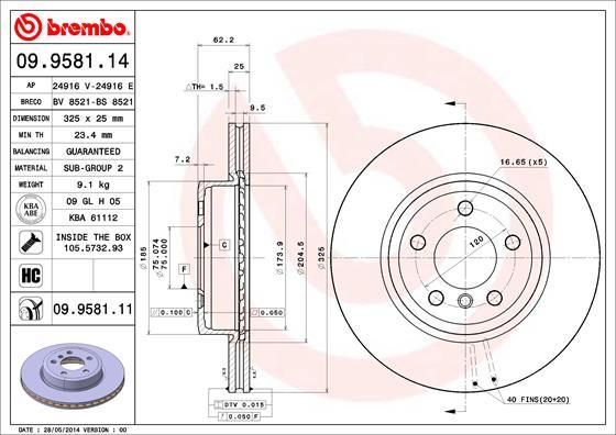 Brembo 09.9581.11 - FREN DISKI BMW  X3 E-83 ON  KAPLAMALI parcadolu.com