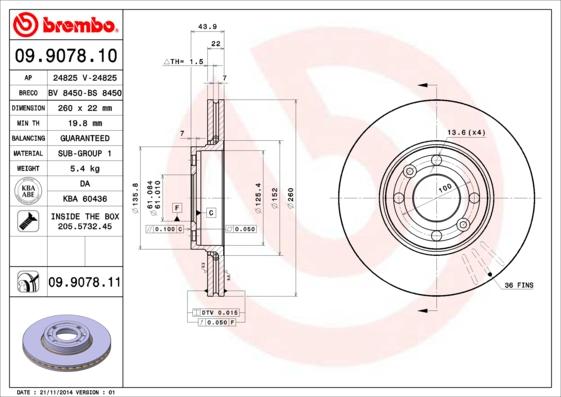 Brembo 09.9078.11 - FREN DISKI ON UV Coated RENAULT CLIO III MODUS 1.2 16V D4F 1.4 16V K4J 1.5 K9K MEGANE II 1.4 16V parcadolu.com