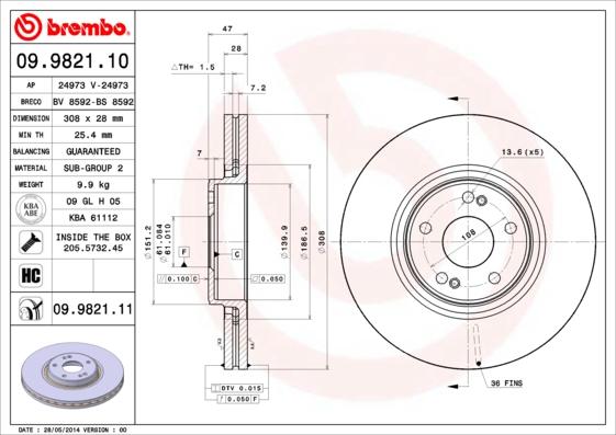 Brembo 09.9821.11 - Fren Diski parcadolu.com