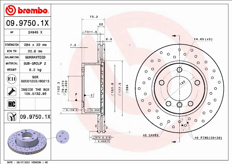 Brembo 09.9750.1X - Fren Diski parcadolu.com