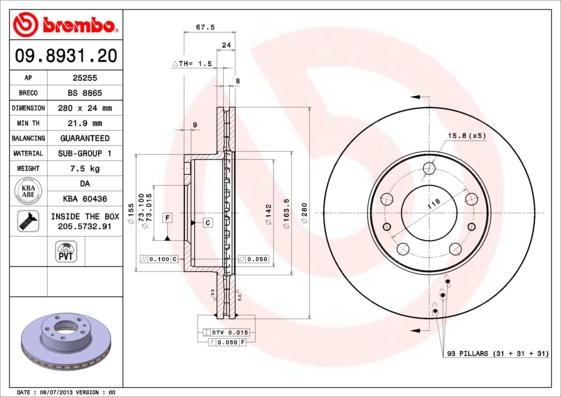 Brembo 09.8931.21 - Fren Diski parcadolu.com