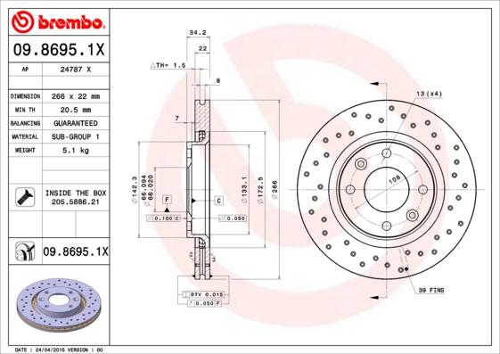 Brembo 09.8695.1X - Fren Diski parcadolu.com