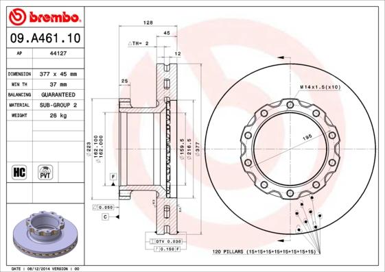 Brembo 09.A461.10 - Fren Diski parcadolu.com