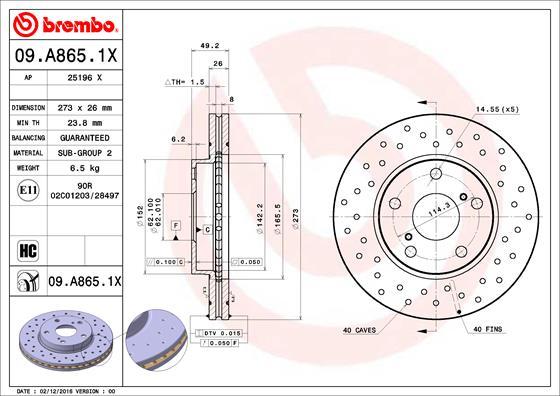 Brembo 09.A865.1X - Fren Diski parcadolu.com