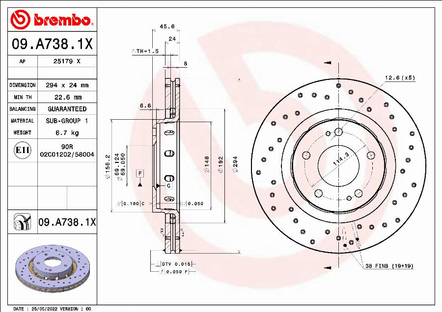 Brembo 09.A738.1X - Fren Diski parcadolu.com