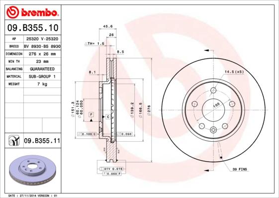 Brembo 09.B355.11 - Fren Diski parcadolu.com