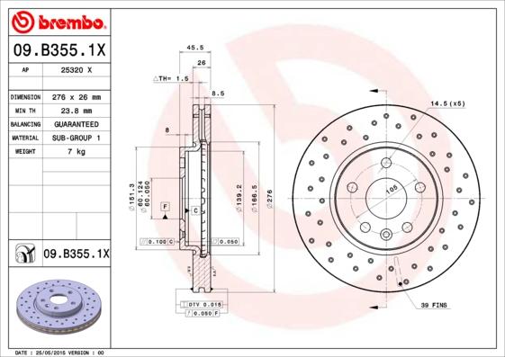 Brembo 09.B355.1X - Fren Diski parcadolu.com