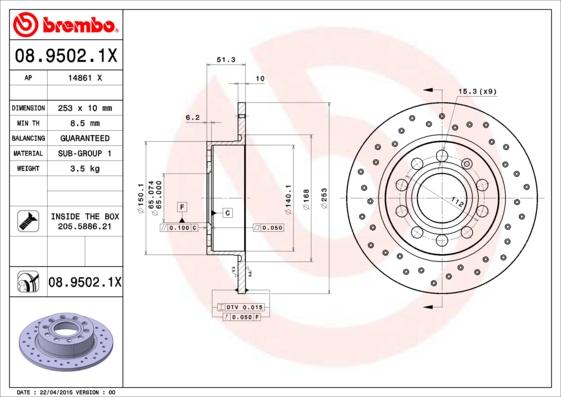 Brembo 08.9502.1X - Fren Diski parcadolu.com