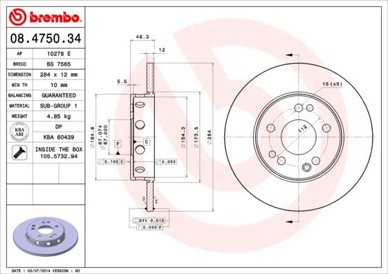 Brembo 08.4750.34 - Fren Diski parcadolu.com