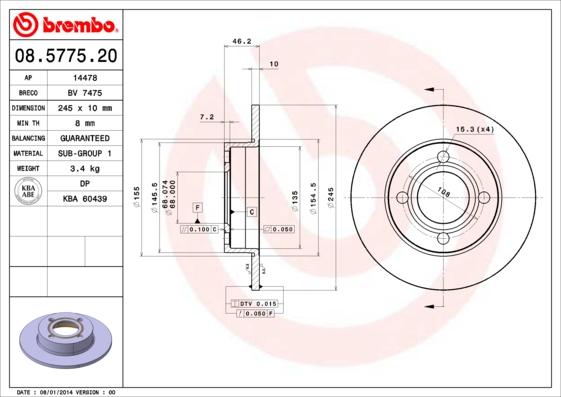 Brembo 08.5775.20 - Fren Diski parcadolu.com