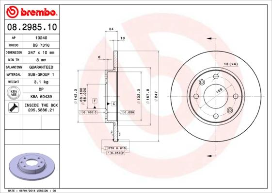 Brembo 08.2985.10 - FREN DISKI ON ARKA STANDARD PEUGEOT parcadolu.com