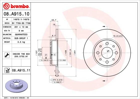 Brembo 08.A915.10 - Fren Diski parcadolu.com