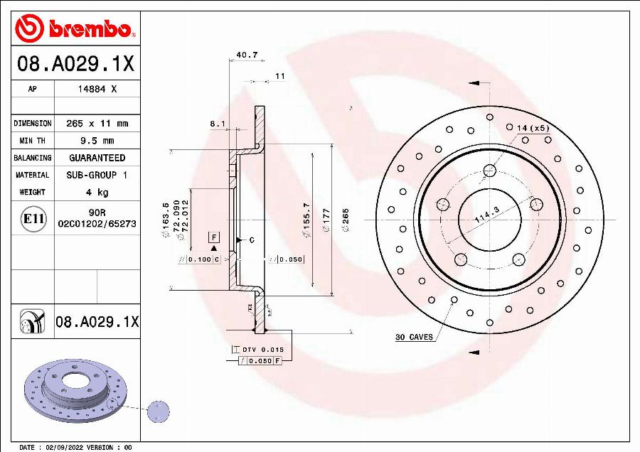 Brembo 08.A029.1X - Fren Diski parcadolu.com