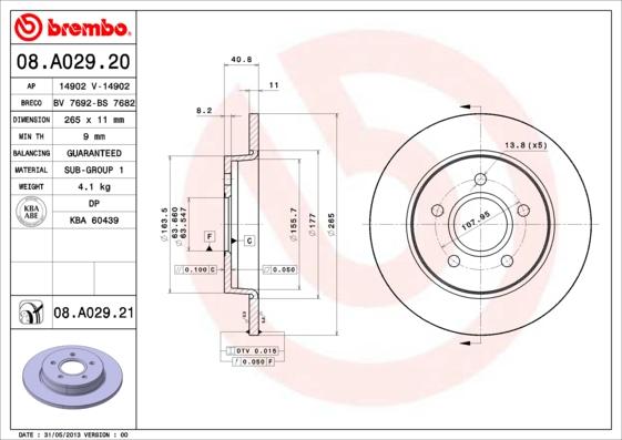 Brembo 08.A029.21 - FREN DISKI ARKA 265MM UV Coated  FORD   FOCUS CMAX 04-  parcadolu.com
