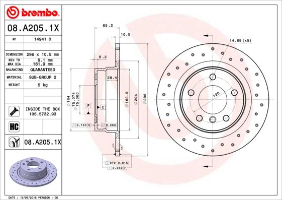 Brembo 08.A205.1X - Fren Diski parcadolu.com