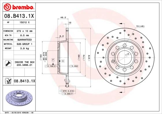 Brembo 08.B413.1X - Fren Diski parcadolu.com