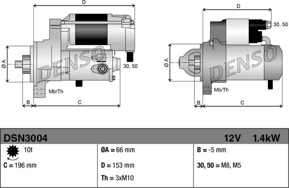 Denso DSN3004 - MARS MOTORU 12V 10 DIS 1.1 KW CITROEN BERLINGO 1.9D 96-04 - PARTNER 1.9D 96-04 - 407 2.0HDI 04- parcadolu.com