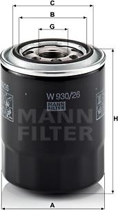 Mann-Filter W 930/26 - FILTRE YAĞ KISA TIP -  HYUNDAI  H100 - STAREX - H100 KAMYONET 04-- H1 08- - H350 2.5 CRDI 15- - MITSUBISHI  L300 -  KIA  BONGO 0 parcadolu.com
