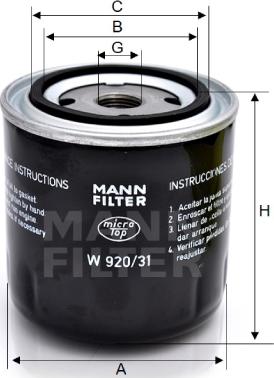 Mann-Filter W 920/31 - Yağ filtresi parcadolu.com