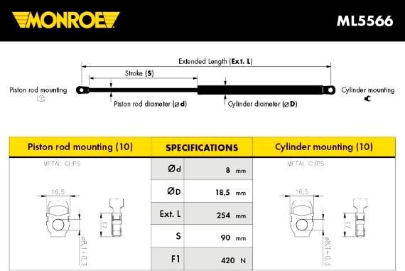 Monroe ML5566 - Motor Kaput Amortisörü parcadolu.com