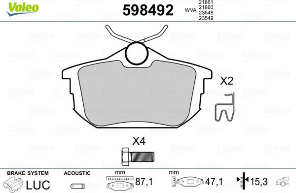 Valeo 598492 - Fren Balata Seti, Diskli Fren parcadolu.com