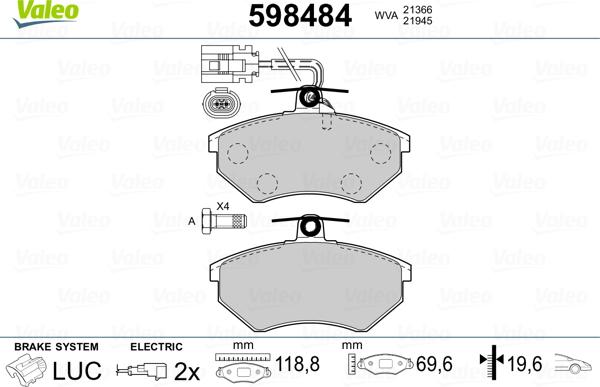 Valeo 598484 - Fren Balata Seti, Diskli Fren parcadolu.com