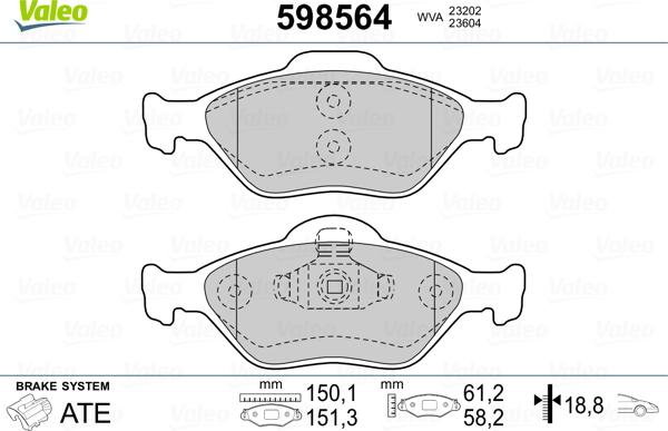 Valeo 598564 - Fren Balata Seti, Diskli Fren parcadolu.com