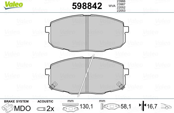 Valeo 598842 - BALATA FREN ON-KIA  CARENS 02- CERATO 2016- parcadolu.com