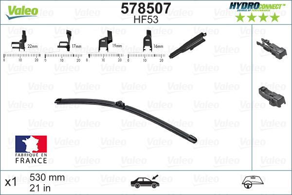 Valeo 578507 - SILECEK SUPURGESI ON MUZ TIP 530mm HF53 HYDROCONNECT COKLU BAGLANTI - X1 parcadolu.com