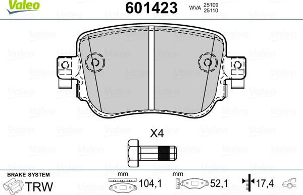 Valeo 601423 - Fren Balata Seti, Diskli Fren parcadolu.com