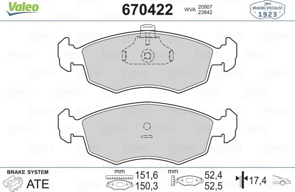 Valeo 670422 - Fren Balata Seti, Diskli Fren parcadolu.com