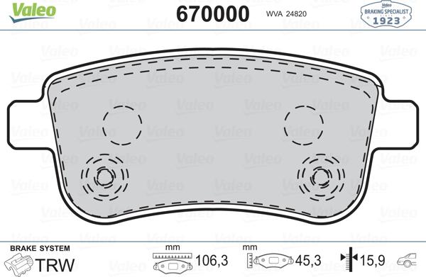 Valeo 670000 - Fren Balata Seti, Diskli Fren parcadolu.com