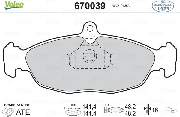 Valeo 670039 - Fren Balata Seti, Diskli Fren parcadolu.com