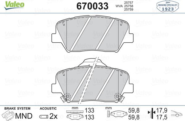 Valeo 670033 - Fren Balata Seti, Diskli Fren parcadolu.com