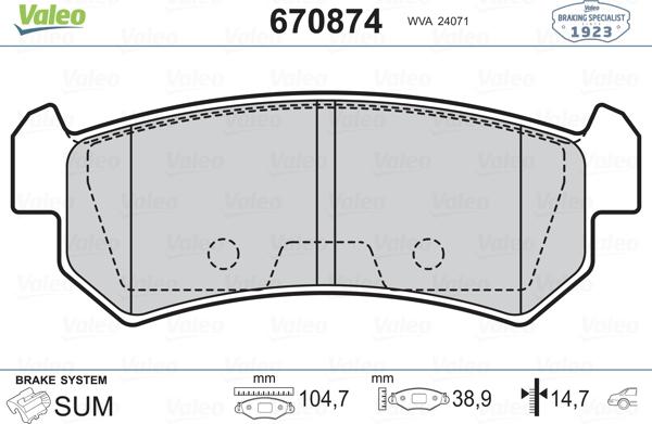 Valeo 670874 - Fren Balata Seti, Diskli Fren parcadolu.com