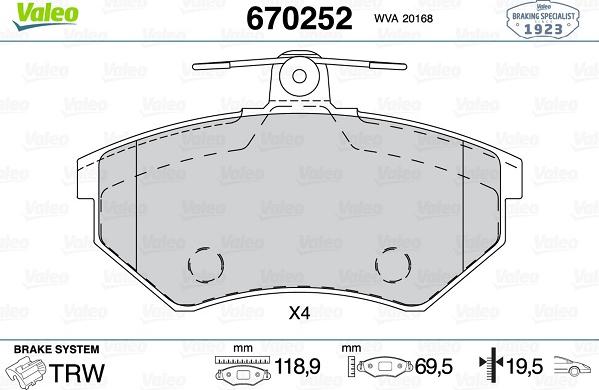 Valeo 670252 - Fren Balata Seti, Diskli Fren parcadolu.com