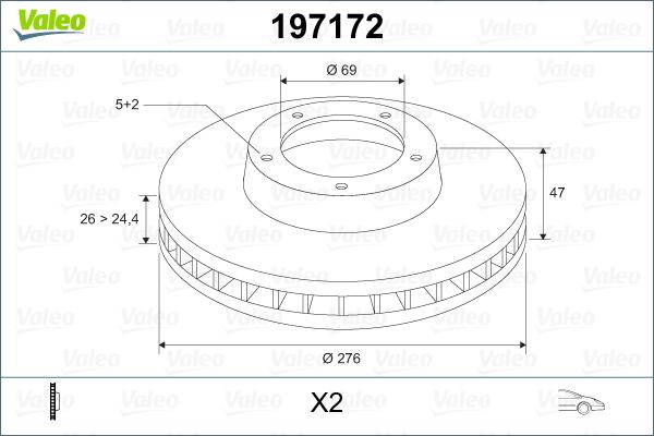 Valeo 197172 - ON FREN DISK AYNASI HAVALI HYUNDAI SANTAFE 2.0 01-06 TRAJET 2.0 00-> 276MM parcadolu.com