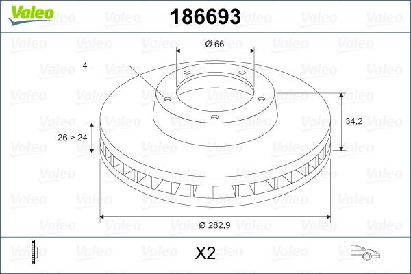 Valeo 186693 - FREN DISKI ON HAVALI 283 MM  PEUGEOT   TEPE 307 - CITROEN   C4 XSARA 1.6 2.0  parcadolu.com